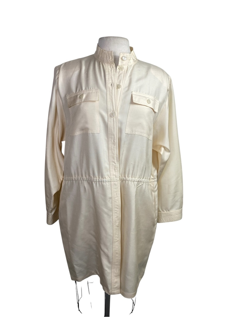 Cream Longline Utility Tunic with Flap Pockets 16 100% silk